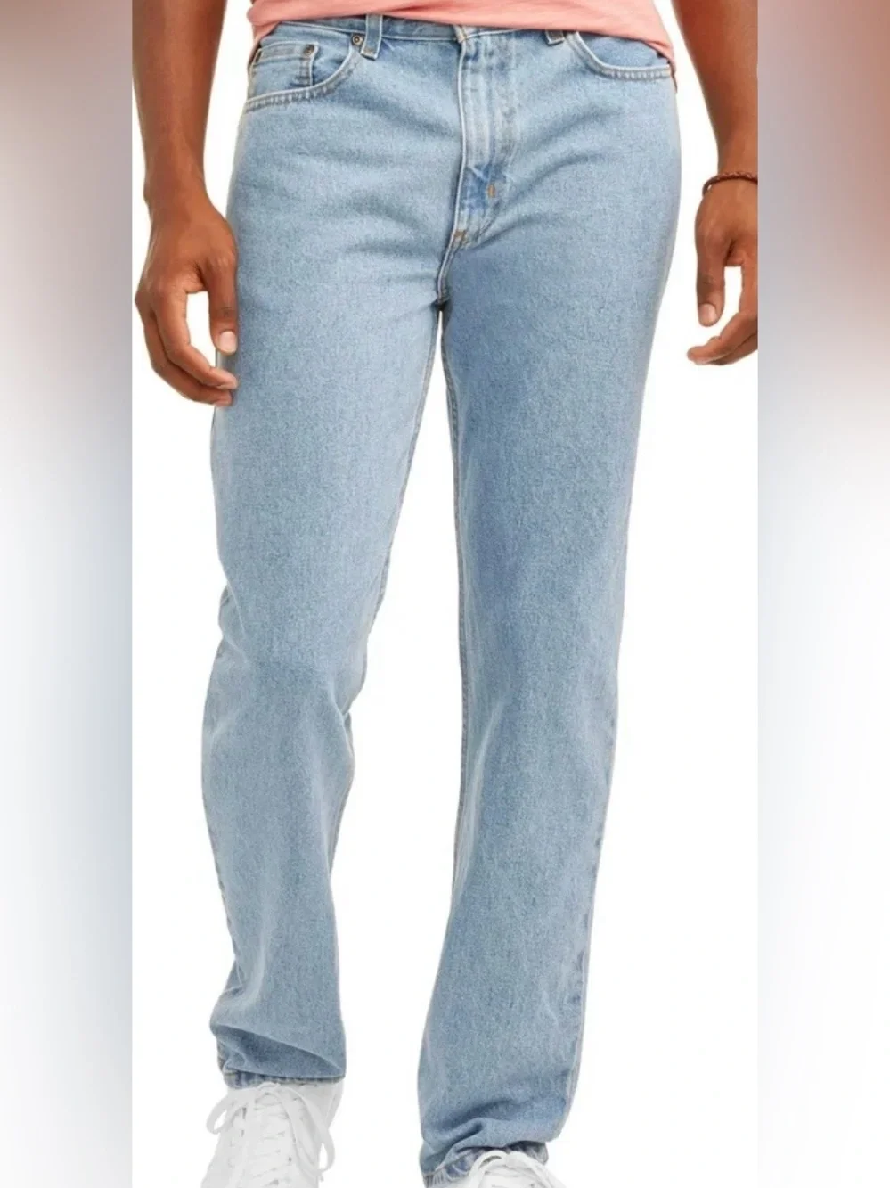 George Men's Regular Fit Straight Cotton Jeans Light Wash - Size 34x32